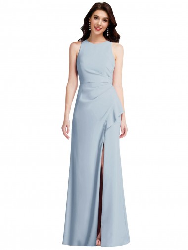 Site de Comprimento Chão Sem Mangas Crepe Esticado Azul Céu Claro Trombeta Sem Mangas Cabeçada Vestidos de Madrinha / Vestidos de Festa