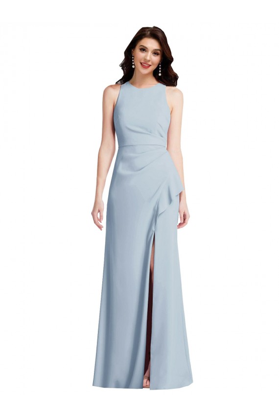 Site de Comprimento Chão Sem Mangas Crepe Esticado Azul Céu Claro Trombeta Sem Mangas Cabeçada Vestidos de Madrinha / Vestidos de Festa