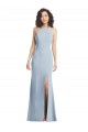 Site de Comprimento Chão Sem Mangas Crepe Esticado Azul Céu Claro Trombeta Sem Mangas Decote Alto Vestidos de Madrinha / Vestidos de Noite / Vestidos de Festa