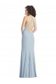Site de Comprimento Chão Sem Mangas Crepe Esticado Azul Céu Claro Trombeta Sem Mangas Decote Alto Vestidos de Madrinha / Vestidos de Noite / Vestidos de Festa