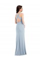 Site de Comprimento Chão Sem Mangas Crepe Esticado Azul Céu Claro Trombeta Sem Mangas Longo Decote V Vestidos de Madrinha / Vestidos de Festa