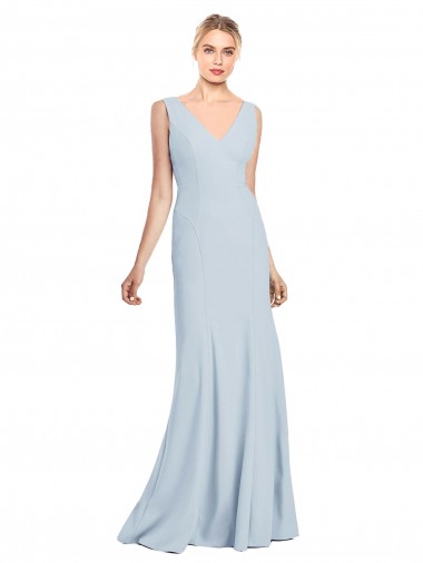 Site de Comprimento Chão Sem Mangas Crepe Esticado Azul Céu Claro Trombeta Sem Mangas Decote V Vestidos de Madrinha / Vestidos de Festa