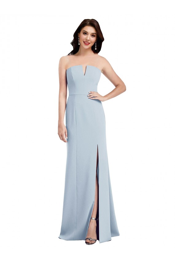 Site de Comprimento Chão Sem Mangas Crepe Esticado Azul Céu Claro Trombeta Sem Mangas Sem alças Vestidos de Madrinha / Vestidos de Festa