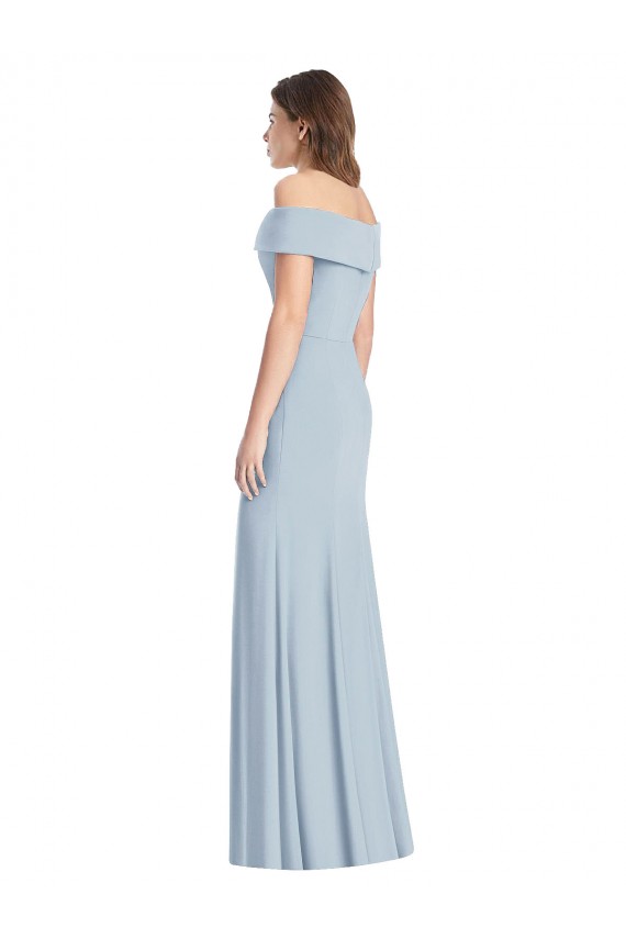 Site de Comprimento Chão Sem Mangas Crepe Esticado Azul Céu Claro Trombeta Sem Mangas Longo Fora do Ombro Vestidos de Madrinha / Vestidos de Festa