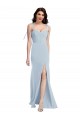 Site de Comprimento Chão Sem Mangas Crepe Esticado Azul Céu Claro Trombeta Sem Mangas Longo Sem alças Vestidos de Madrinha / Vestidos de Festa