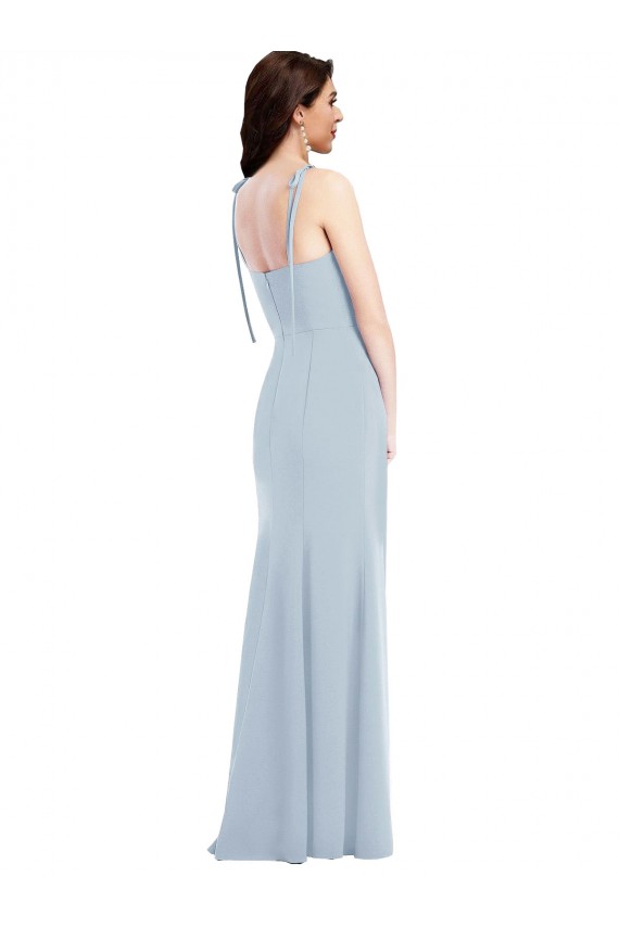 Site de Comprimento Chão Sem Mangas Crepe Esticado Azul Céu Claro Trombeta Sem Mangas Longo Sem alças Vestidos de Madrinha / Vestidos de Festa