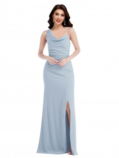 Site de Comprimento Chão Sem Mangas Crepe Esticado Azul Céu Claro Trombeta Sem Mangas Um Ombro Vestidos de Madrinha / Vestidos de Festa