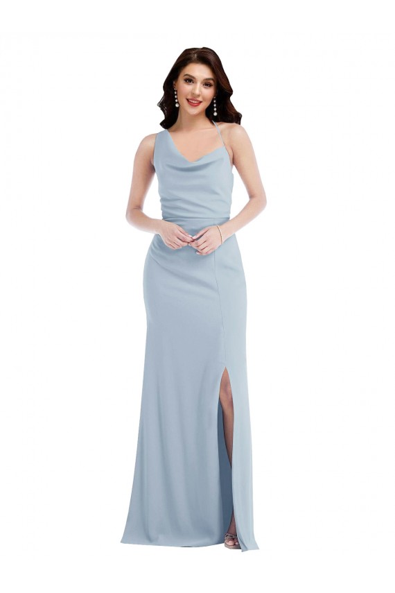Site de Comprimento Chão Sem Mangas Crepe Esticado Azul Céu Claro Trombeta Sem Mangas Um Ombro Vestidos de Madrinha / Vestidos de Festa