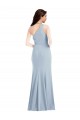 Site de Comprimento Chão Sem Mangas Crepe Esticado Azul Céu Claro Trombeta Sem Mangas Um Ombro Vestidos de Madrinha / Vestidos de Festa