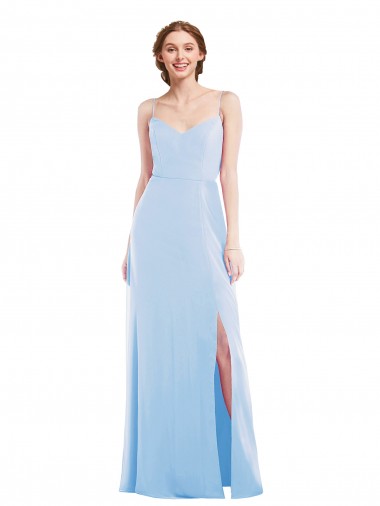 Site de Comprimento Chão Sem Mangas Chiffon Azul Céu Claro Linha A Vestidos de Madrinha / Vestidos de Noite