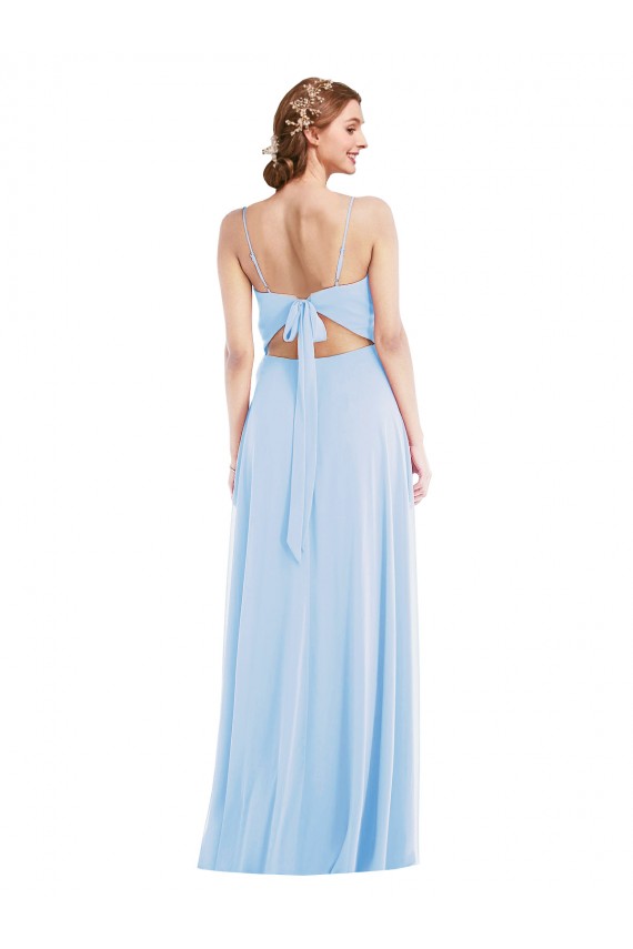 Site de Comprimento Chão Sem Mangas Chiffon Azul Céu Claro Linha A Vestidos de Madrinha / Vestidos de Noite