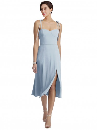 Site de Comprimento Midi Sem Mangas Crepe Esticado Azul Céu Claro Linha A Vestidos de Madrinha / Vestidos de Festa / Vestidos de Cocktail / Vestidos de Homecoming