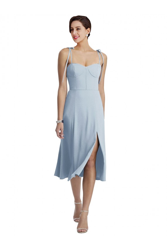 Site de Comprimento Midi Sem Mangas Crepe Esticado Azul Céu Claro Linha A Vestidos de Madrinha / Vestidos de Festa / Vestidos de Cocktail / Vestidos de Homecoming
