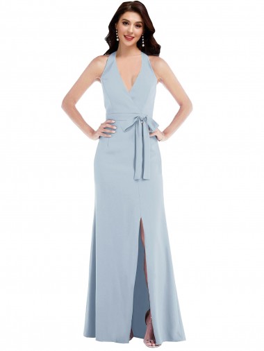 Site de Comprimento Chão Sem Mangas Crepe Esticado Azul Céu Claro Linha A Vestidos de Madrinha / Vestidos de Noite / Vestidos de Festa