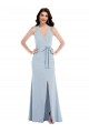 Site de Comprimento Chão Sem Mangas Crepe Esticado Azul Céu Claro Linha A Vestidos de Madrinha / Vestidos de Noite / Vestidos de Festa