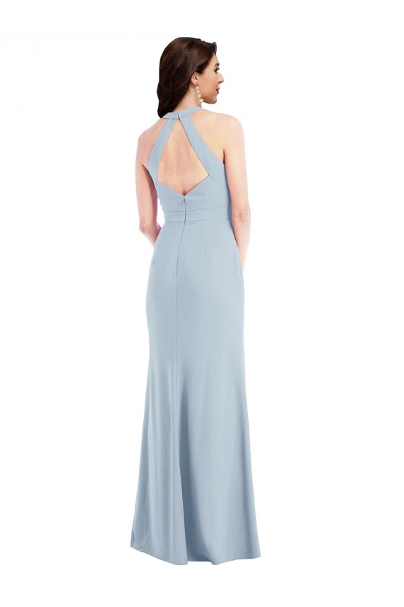 Site de Comprimento Chão Sem Mangas Crepe Esticado Azul Céu Claro Linha A Vestidos de Madrinha / Vestidos de Noite / Vestidos de Festa