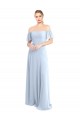 Site de Comprimento Chão Mangas Esvoaçantes Chiffon Azul Céu Claro Linha A Mangas Esvoaçantes Fora do Ombro Vestidos de Madrinha