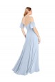 Site de Comprimento Chão Mangas Esvoaçantes Chiffon Azul Céu Claro Linha A Mangas Esvoaçantes Fora do Ombro Vestidos de Madrinha