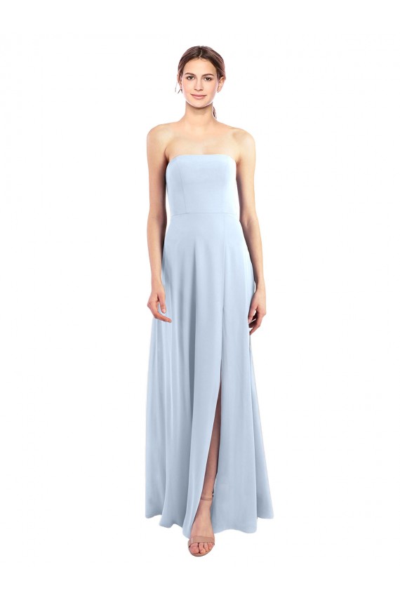 Site de Comprimento Chão Sem Mangas Chiffon Azul Céu Claro Linha A Sem Mangas Sem alças Vestidos de Madrinha