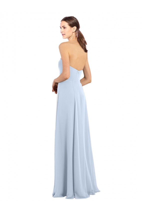 Site de Comprimento Chão Sem Mangas Chiffon Azul Céu Claro Linha A Sem Mangas Sem alças Vestidos de Madrinha
