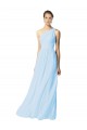 Site de Comprimento Chão Sem Mangas Chiffon Azul Céu Claro Linha A Sem Mangas Um Ombro Vestidos de Madrinha