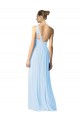 Site de Comprimento Chão Sem Mangas Chiffon Azul Céu Claro Linha A Sem Mangas Um Ombro Vestidos de Madrinha