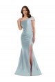 Site de Comprimento Chão Sem Mangas Cetim Sedoso Azul Céu Claro Sereia Vestidos de Madrinha / Vestidos de Noite / Vestidos de Festa