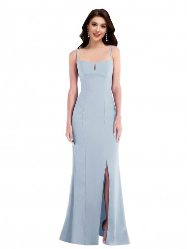 Site de Comprimento Chão Sem Mangas Crepe Esticado Azul Céu Claro Trombeta Sem Mangas Alças finas Vestidos de Madrinha / Vestidos de Noite / Vestidos de Festa