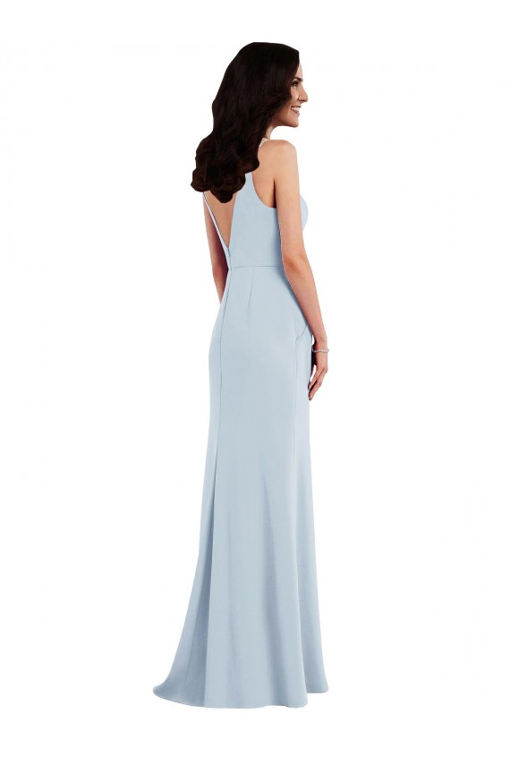 Site de Comprimento Chão Sem Mangas Crepe Esticado Azul Céu Claro Trombeta Sem Mangas Alças finas Vestidos de Madrinha / Vestidos de Festa