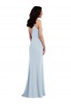 Site de Comprimento Chão Sem Mangas Crepe Esticado Azul Céu Claro Trombeta Sem Mangas Alças finas Vestidos de Madrinha / Vestidos de Festa