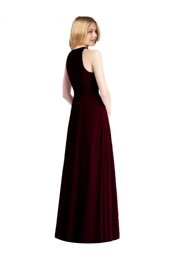 Site de Comprimento Chão Sem Mangas Chiffon Azul Céu Claro Trombeta Vestidos de Madrinha