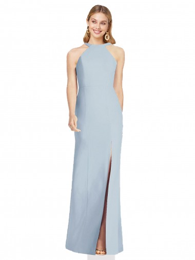 Site de Comprimento Chão Sem Mangas Crepe Esticado Azul Céu Claro Trombeta Vestidos de Madrinha / Vestidos de Noite