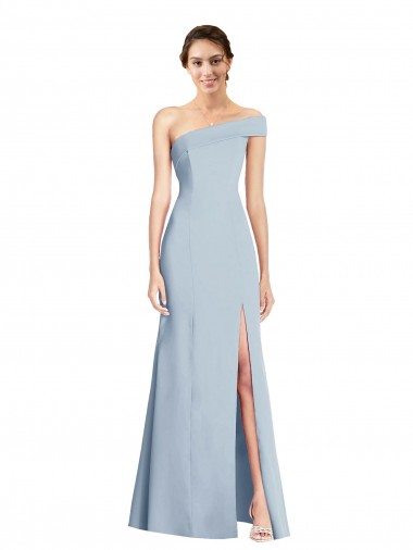 Site de Comprimento Chão Sem Mangas Crepe Esticado Azul Céu Claro Trombeta Sem Mangas Fora do Ombro Vestidos de Madrinha / Vestidos de Noite / Vestidos de Festa
