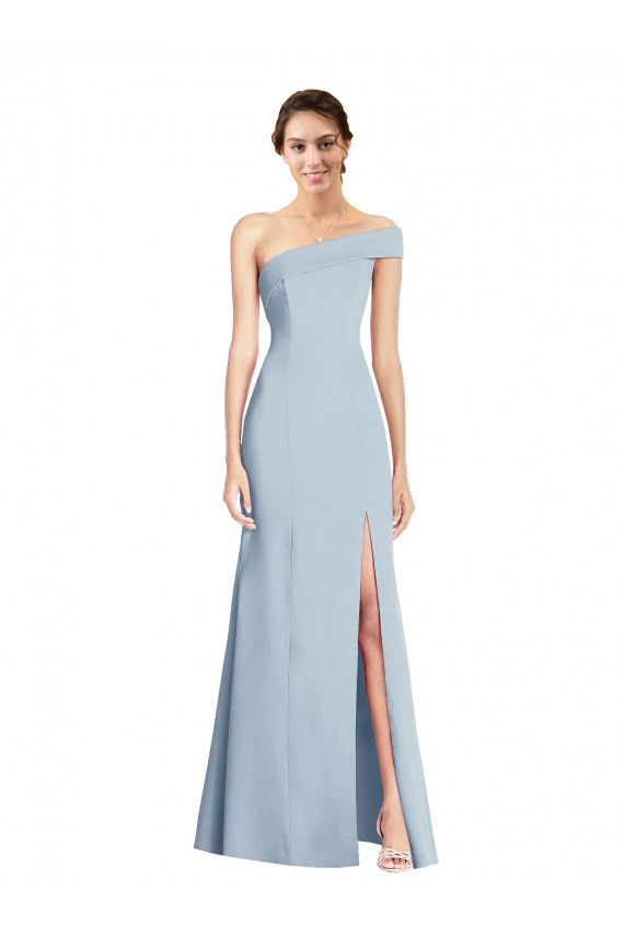 Site de Comprimento Chão Sem Mangas Crepe Esticado Azul Céu Claro Trombeta Sem Mangas Fora do Ombro Vestidos de Madrinha / Vestidos de Noite / Vestidos de Festa