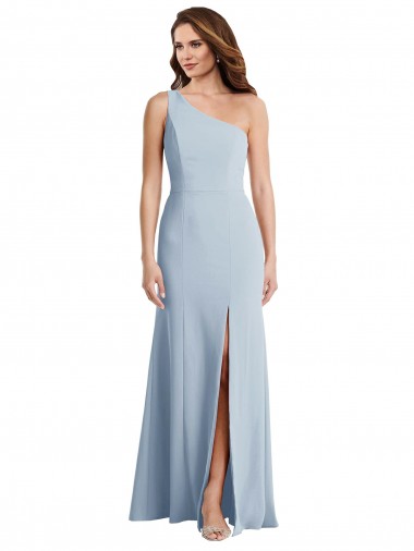Site de Comprimento Chão Sem Mangas Crepe Esticado Azul Céu Claro Trombeta Vestidos de Madrinha / Vestidos de Noite / Vestidos de Festa