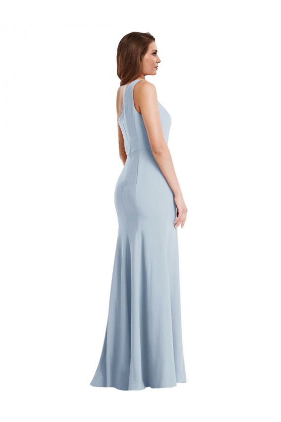 Site de Comprimento Chão Sem Mangas Crepe Esticado Azul Céu Claro Trombeta Vestidos de Madrinha / Vestidos de Noite / Vestidos de Festa