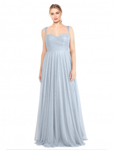 Site de Comprimento Chão Sem Mangas Tule Azul Céu Claro Linha A Sem Mangas Amor Vestidos de Madrinha