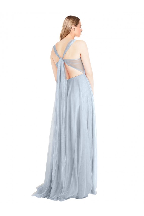 Site de Comprimento Chão Sem Mangas Tule Azul Céu Claro Linha A Sem Mangas Amor Vestidos de Madrinha