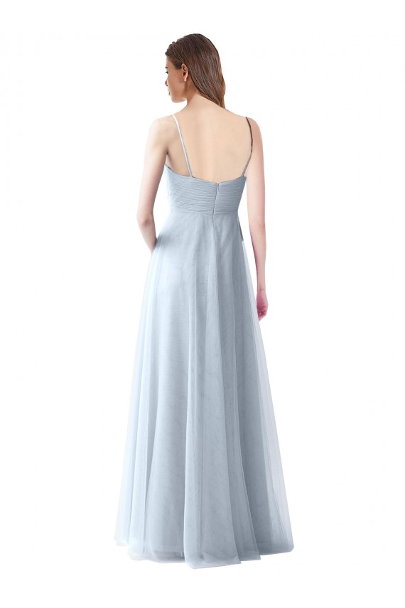 Site de Comprimento Chão Sem Mangas Tule Azul Céu Claro Linha A Vestidos de Festa / Vestidos de Madrinha