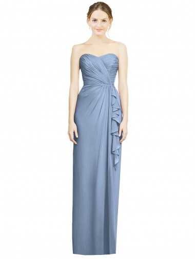 Site de Comprimento Chão Sem Mangas Chiffon Azul Empoeirado Bainha Vestidos de Madrinha