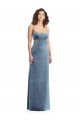 Site de Comprimento Chão Sem Mangas Veludo Elástico Azul Empoeirado Bainha Sem Mangas Vestidos de Madrinha / Vestidos de Noite / Vestidos de Festa