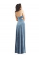 Site de Comprimento Chão Sem Mangas Veludo Elástico Azul Empoeirado Bainha Sem Mangas Vestidos de Madrinha / Vestidos de Noite / Vestidos de Festa