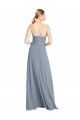 Site de Comprimento Chão Sem Mangas Chiffon Azul Empoeirado Linha A Vestidos de Festa