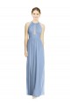 Site de Comprimento Chão Sem Mangas Chiffon Azul Empoeirado Linha A Sem Mangas Vestido de Madrinha / Vestido Formais