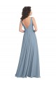 Site de Comprimento Chão Sem Mangas Chiffon Azul Empoeirado Linha A Vestidos de Festa / Vestidos de Madrinha