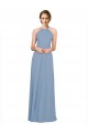 Site de Comprimento Chão Sem Mangas Chiffon Azul Empoeirado Linha A Vestidos de Madrinha