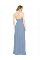 Site de Comprimento Chão Sem Mangas Chiffon Azul Empoeirado Linha A Vestidos de Madrinha