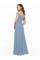 Site de Comprimento Chão Sem Mangas Chiffon Azul Empoeirado Linha A Vestido de Madrinha