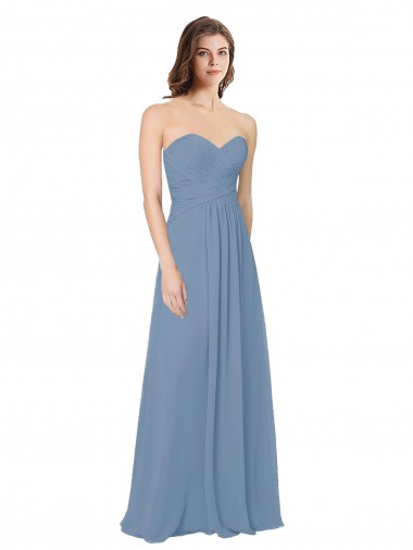 Site de Comprimento Chão Sem Mangas Chiffon Azul Empoeirado Linha A Sem Mangas Longo Amor Vestidos de Madrinha