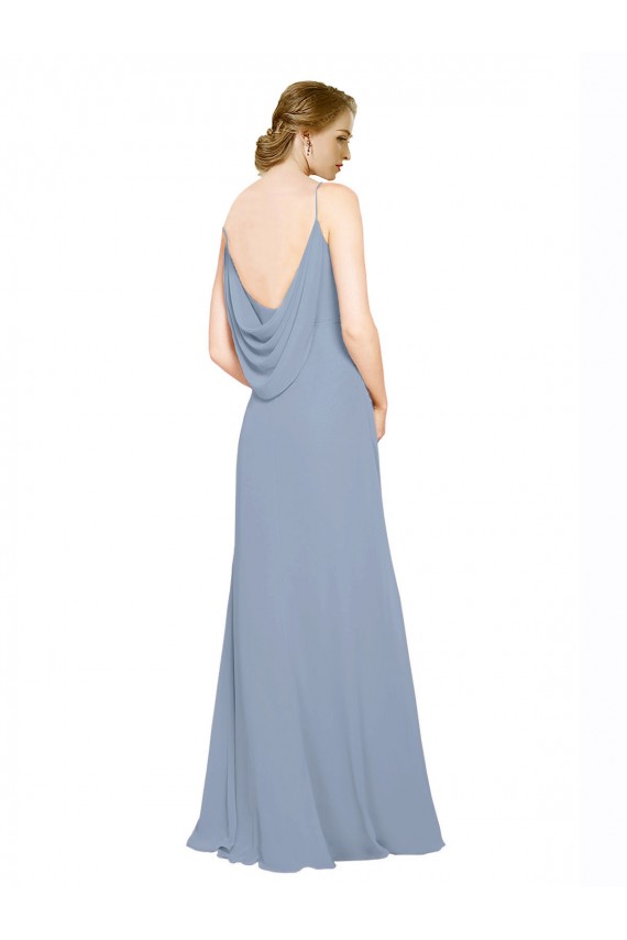 Site de Comprimento Chão Sem Mangas Chiffon Azul Empoeirado Linha A Sem Mangas Vestidos Formais / Vestidos de Madrinha
